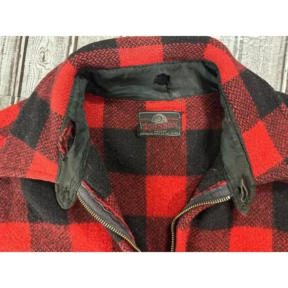 Johnson Woolen Mills Plaid Buffalo Check Wool Hunting Jacket sz XL